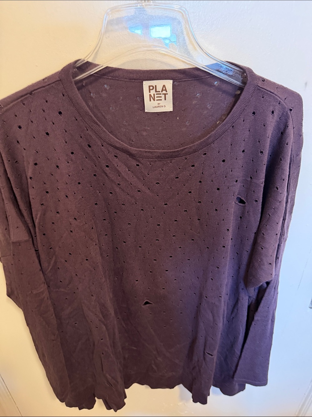 Planet by Lauren G. Distressed Plum Crewneck Pullover